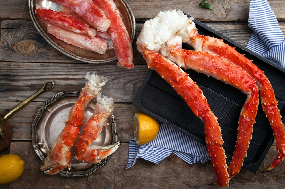 Fresh crab legs on a platter